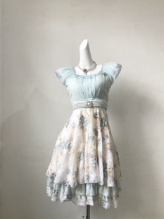 芷汀「海语」法式复古印花收腰显瘦连衣裙气质千金风古着礼服短裙