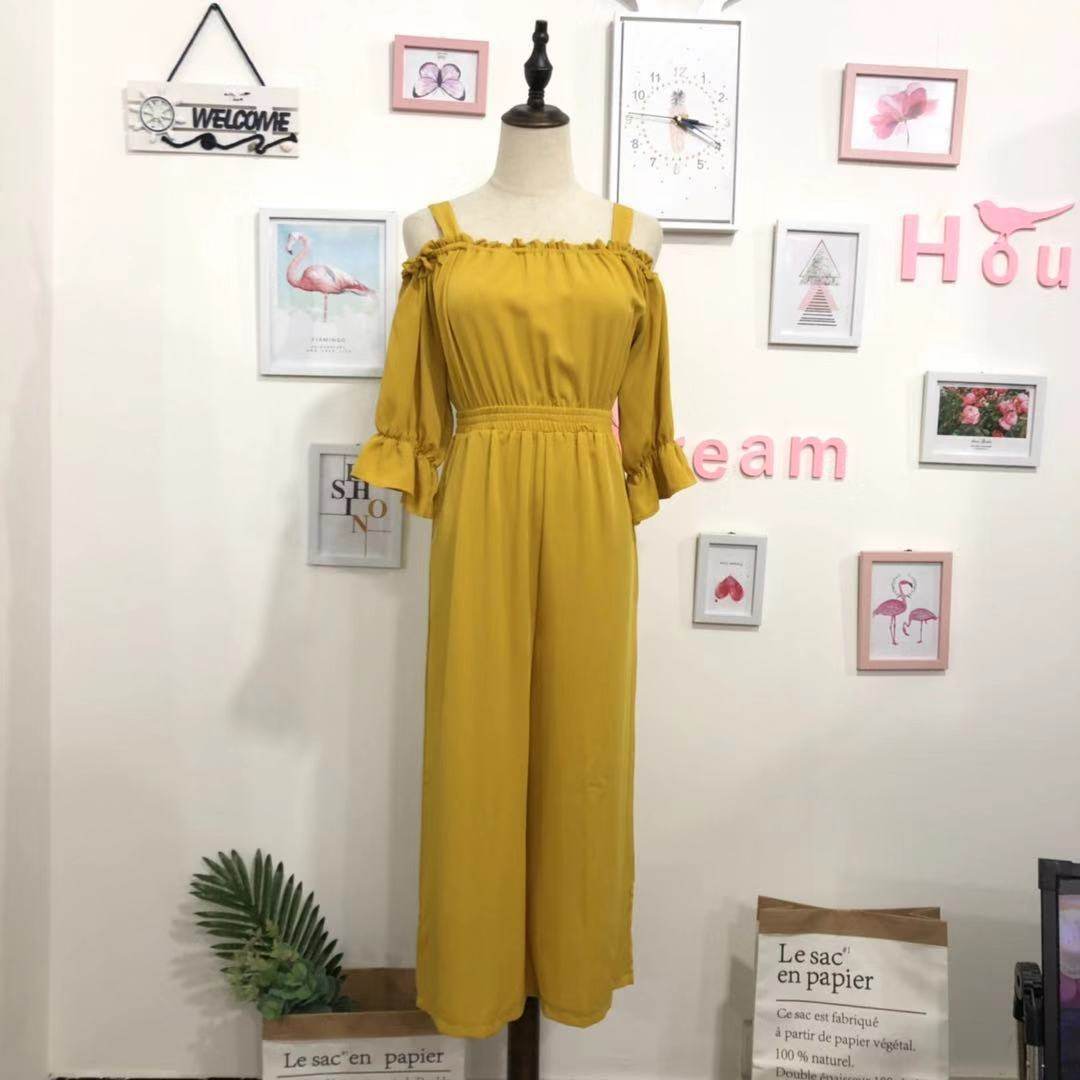 2019新款韩版高腰显瘦宽松休闲阔腿吊带连体裤一字肩雪纺连身裤女在类目 女装/女士精品, 裤子, 休闲裤中 - 来自Buy2taobao.com提供专业的淘宝代购服务