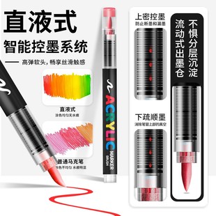 美甲填色直液式软头丙烯马克笔套装可叠色彩绘画涂鸦模板印花填色