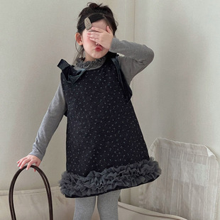 女童轻奢高级感毛呢花边连衣裙秋冬款2026新款儿童女款轻奢裙子
