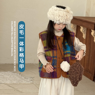 女童超好看彩色羊羔绒一体绒马甲外穿洋气2025新款儿童羊羔毛坎肩
