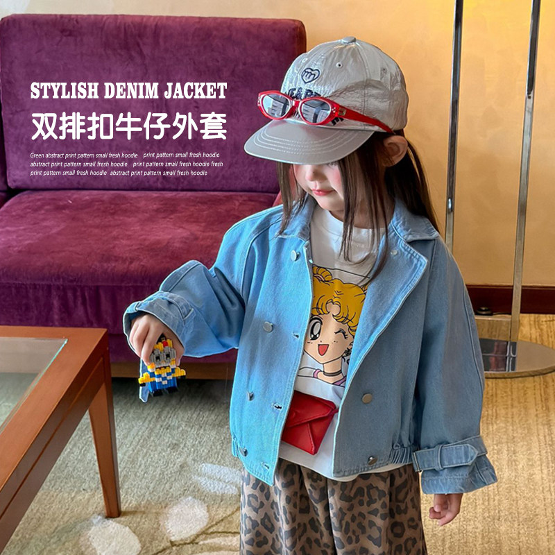 超好看小众双排扣牛仔外套图片