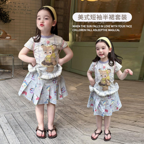 超好看美式短袖半裙套装