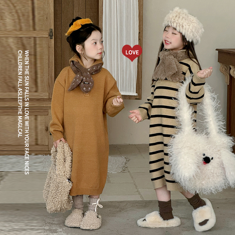 女童超好看韩系针织毛线连衣裙秋冬季2025新款儿童女宝宝冬天裙子