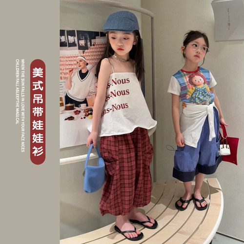 超好看美式吊带娃娃衫