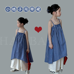 女童韩版小格子吊带裙春夏款2026新款儿童女宝宝度假风连衣裙穿搭