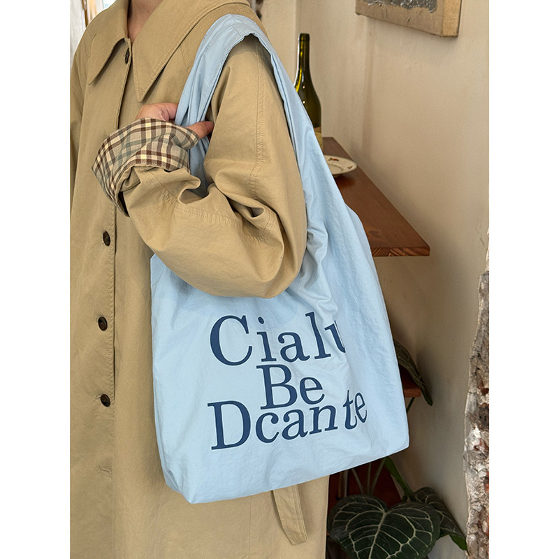 韩系慵懒风字母帆布包女2025新款大容量小众通勤单肩托特包,箱包皮具/热销女包/男包,通用款女包,淘宝优惠券,粉丝福利购,淘宝优惠卷