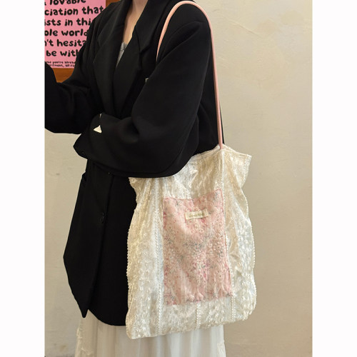 宋茜同款珠光蕾丝帆布包女2026新款大容量通勤托特包学生单肩包