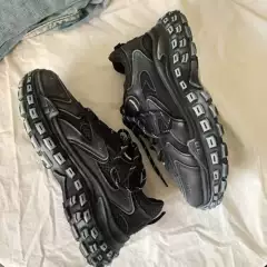 Women's High Street Paris Tire Sole Platform Tank All Black Dad Shoes Trendy Ins Distressed Chunky Sneakers