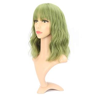 VCKOVCKO Wig Wavy Natural Matcha Bangs Short With Bob Air