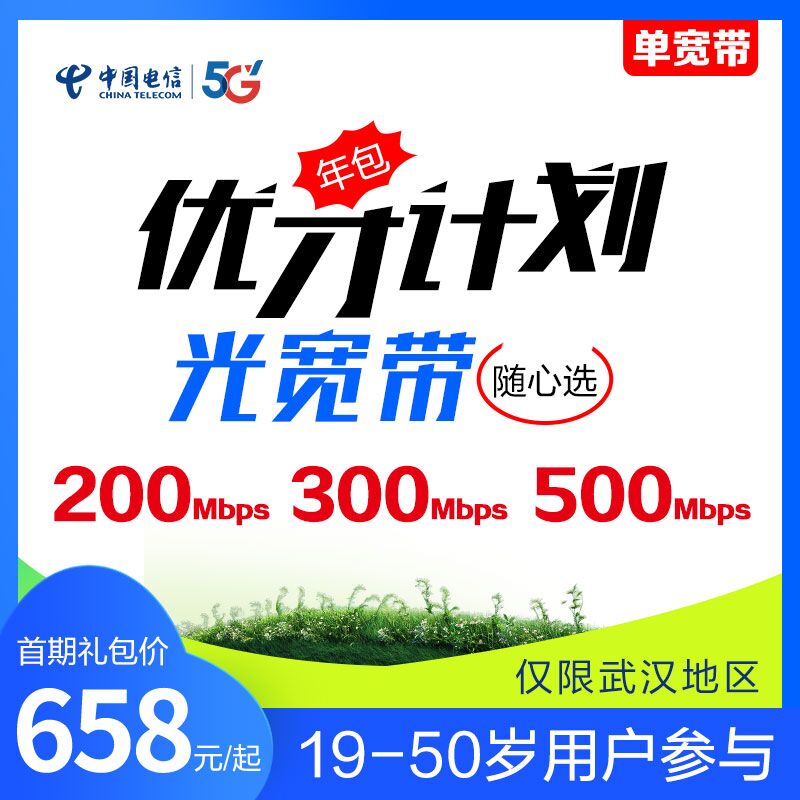 【武汉宽带包年】武汉电信宽带200-500兆光纤宽带单宽带办理同城
