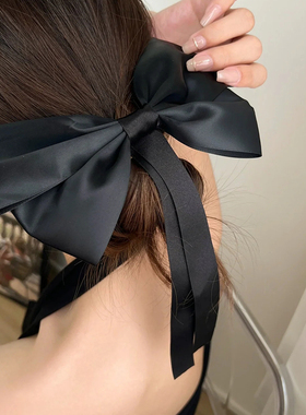 黑色超大蝴蝶结头饰发夹女后脑勺飘带流苏发卡韩版气质弹簧夹发饰