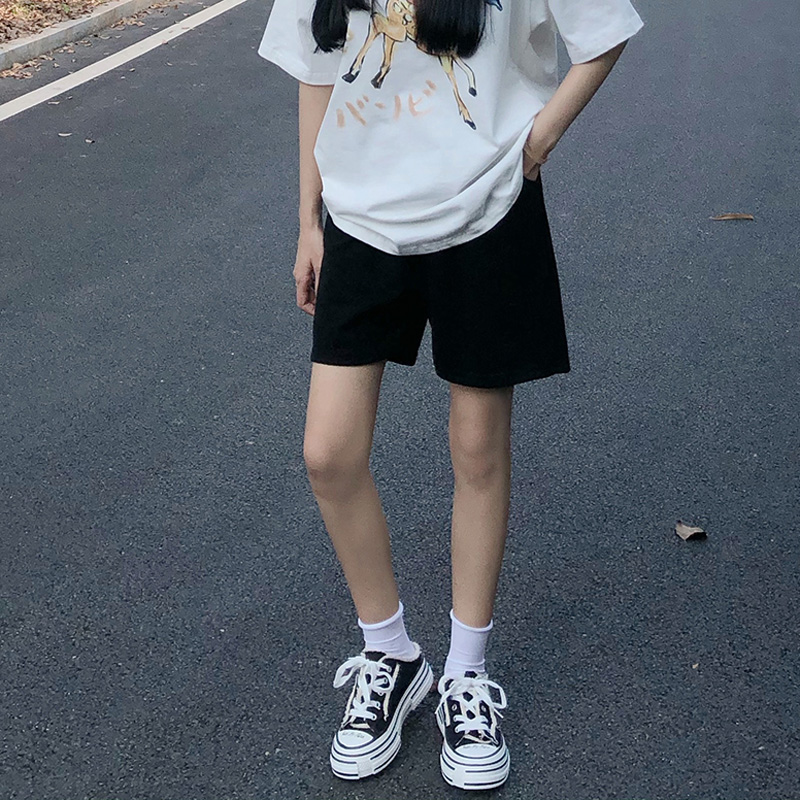 小个子黑色运动阔腿裤高腰裤子夏季宽松显瘦A字直筒休闲短裤女装
