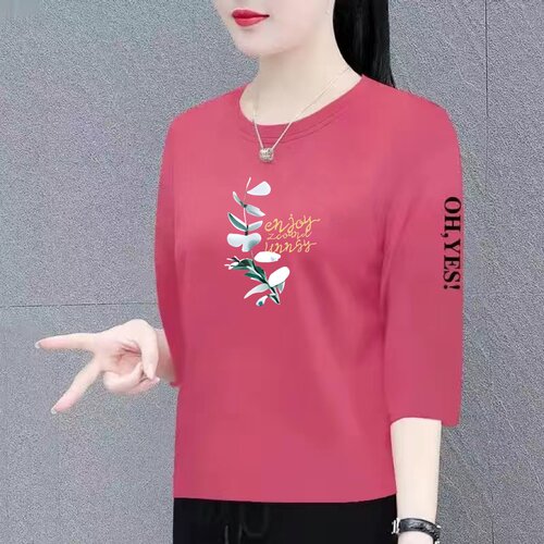 妈妈装中老年清仓捡漏七分袖女印花宽松显瘦休闲减龄上衣打底衫