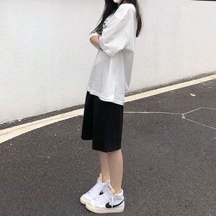 五分休闲运动宽松百搭外穿高腰阔腿裤 女夏学生韩版 子 直筒过膝短裤