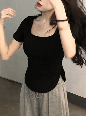 黑色纯欲短袖t恤女2026新款夏季法式甜辣短款小众设计感辣妹上衣