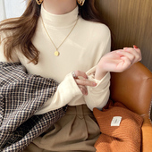 内搭加绒加厚2026新款 半高领双面德绒打底衫 女秋冬季 洋气白色上衣