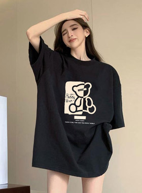 黑色妈妈短袖t恤女2026新款夏季欧货小众设计感宽松显瘦体恤上衣