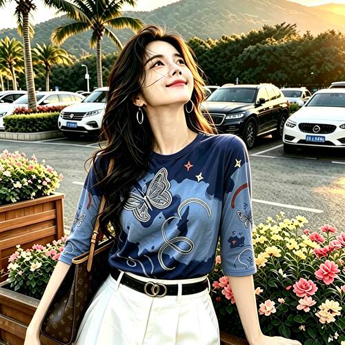 中袖T恤女夏季百搭显瘦上衣