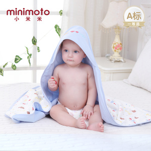 minimoto小米米 秋冬加厚夹棉 新生儿宝宝纱布抱被/抱巾/多功能巾