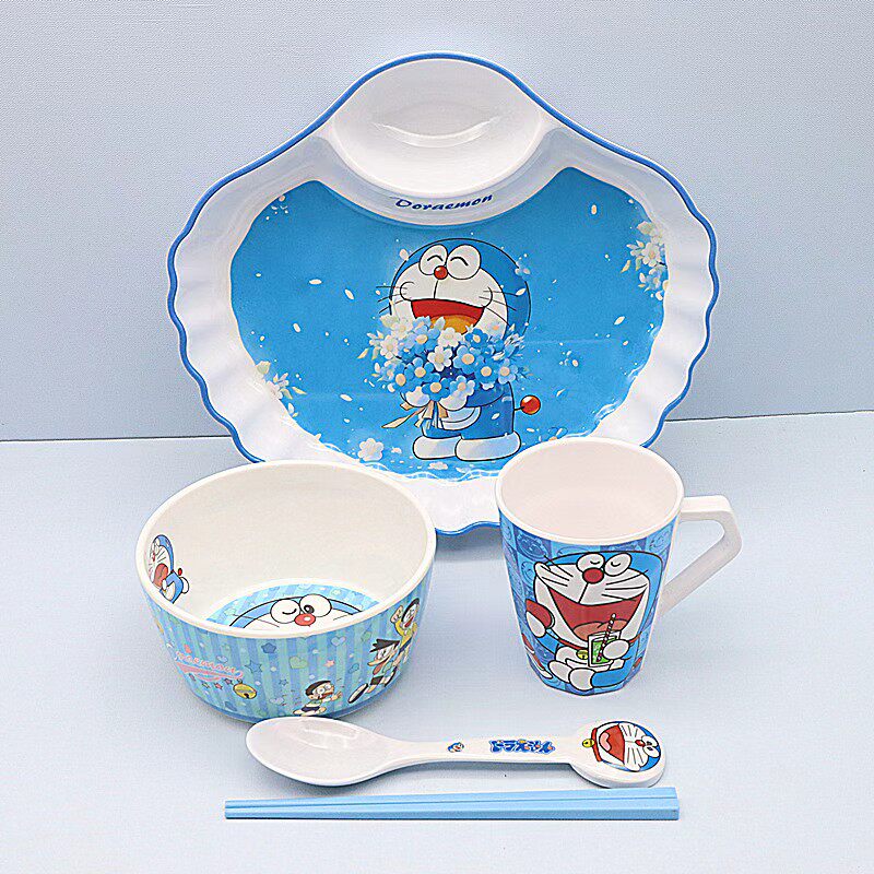 叮当猫可爱饭碗杯勺餐具套装大学生宿舍儿童家用防摔食品级吃饭碗