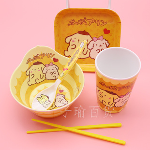 儿童碗布丁狗可爱卡通幼儿园宝宝吃饭碗水杯家用防摔密胺餐具套装