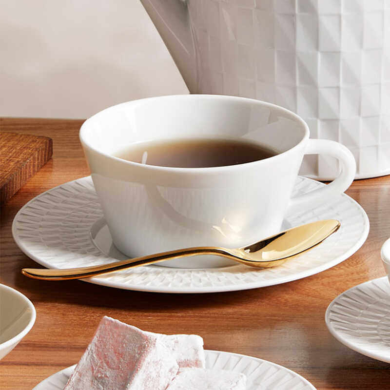 法国Bernardaud柏图精致早茶杯骨瓷杯子西餐盘汤盘勺咖啡杯子套装