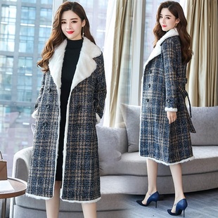 秋冬格子加绒毛呢大衣外套9008MN