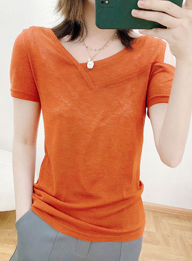 酷伽设计感小众上衣女夏季新款薄款纯色简约显瘦T恤8540