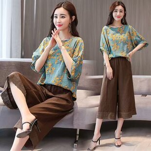 夏季 两件套196TZ 棉麻妈妈装