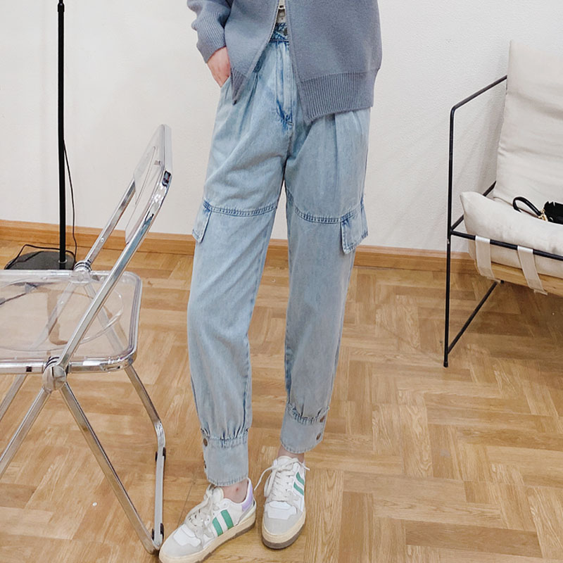 自然腰通勤宽松牛仔裤