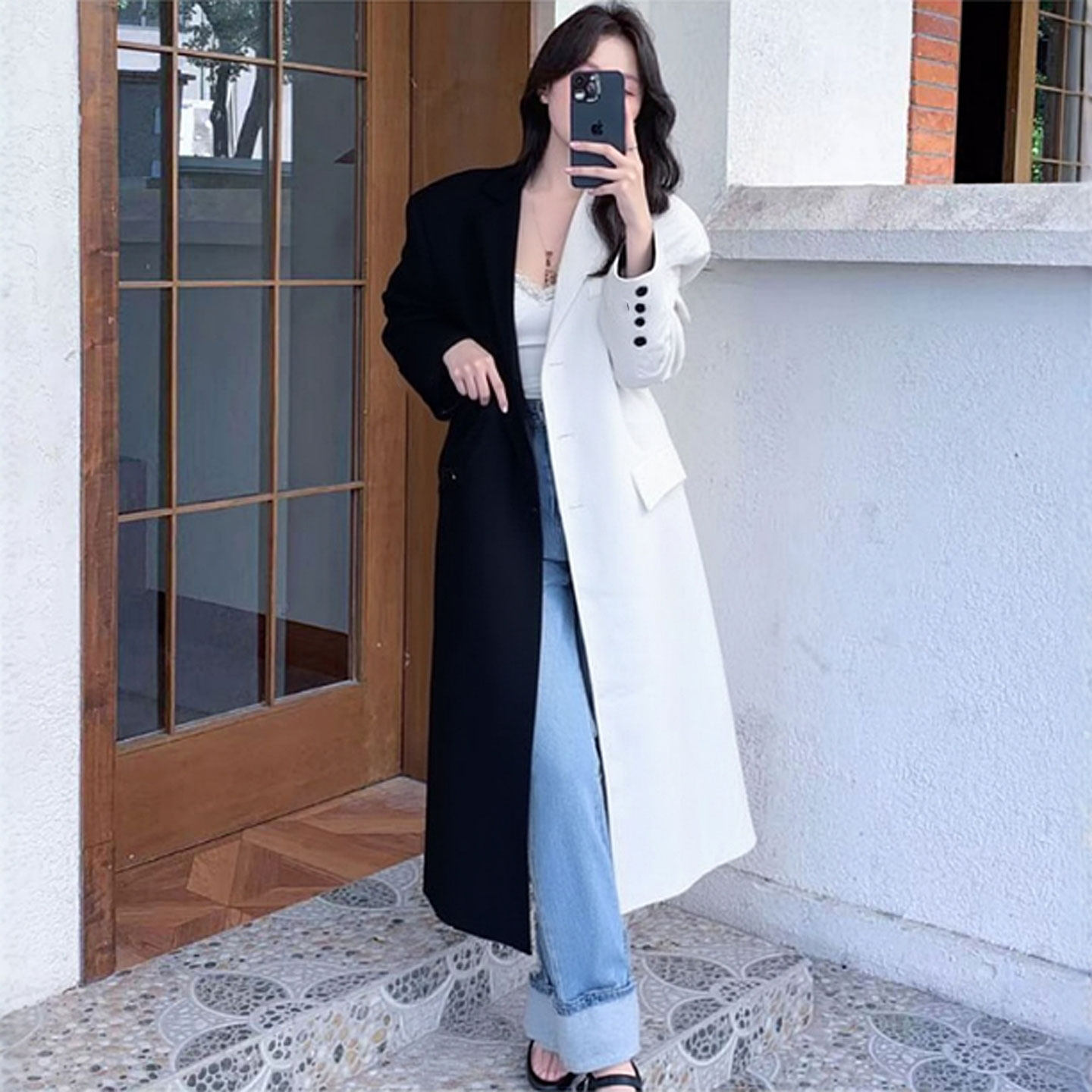 春秋气质长款拼色风衣西装外套8019FY 瑕疵,女装/女士精品,风衣,淘宝优惠券,粉丝福利购,淘宝优惠卷