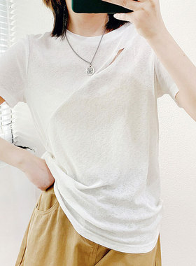 酷伽短袖t恤女夏季新款内搭短款小众设计感打底纯色上衣1931