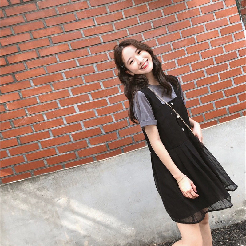 法式桔梗背带连衣裙女夏季2024新款小众设计感气质裙子两件套装裙