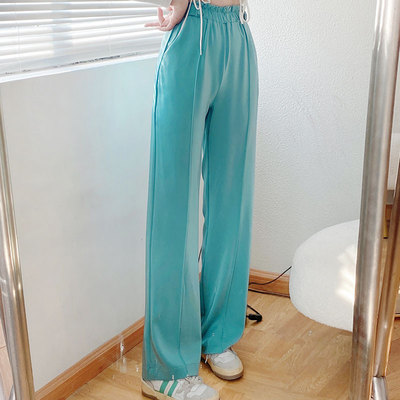 泫雅风高腰直筒拖地裤