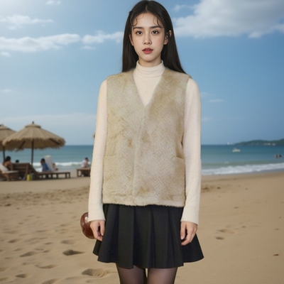 新款女士水貂绒皮毛一体马甲