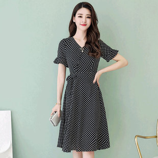 收腰显瘦中长款 优雅波点潮流V领短袖 连衣裙209 韩版 酷伽夏季