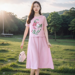 酷伽公主裙圆领中腰套头精致丝刺绣民族风连衣裙学院风999