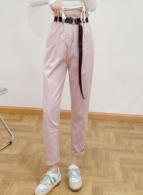 酷伽工装裤女春秋新款九分裤高腰萝卜bf老爹裤X7763 不送腰带