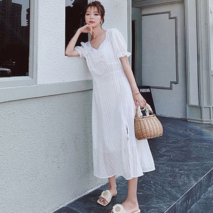 小众白色温柔风仙女连衣裙7795 复古茶歇法式 酷伽夏季 裙子女新款