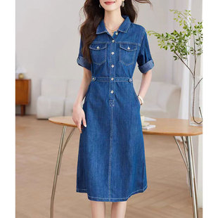 经典蓝 春夏气质牛仔连衣裙1085NZ