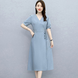 纯色V领裙2105 中长款 酷伽连衣裙夏季 潮流舒适简约时尚