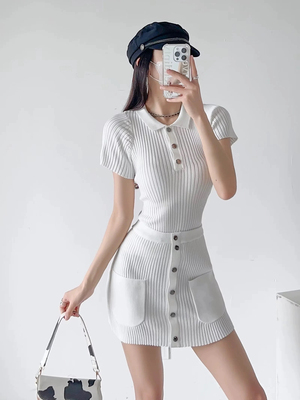 辣妹好身材 金智妮同款时尚高级感针织减龄修身连衣裙5759