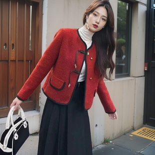 羊羔毛上衣 新中式 女装 小香风外套女秋冬2024新款 盘扣胖mm大码