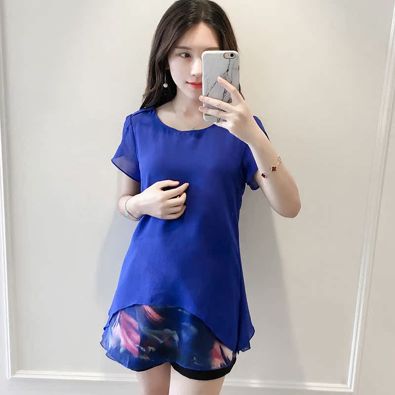 7.24 酷伽夏季韩版大码女装圆领显瘦雪纺衫打底衫6564