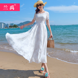 夏超仙显瘦遮肉连衣裙过膝大摆白色长裙 海边度假沙滩裙女2025新款