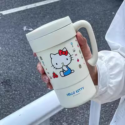 【现货】保温杯带吸管可爱公室水杯女生颜值hellokitty杯子马克杯