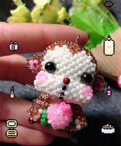 DIY创意串珠材料包 小皮猴 toho米珠 生肖猴子抱寿桃走线视频