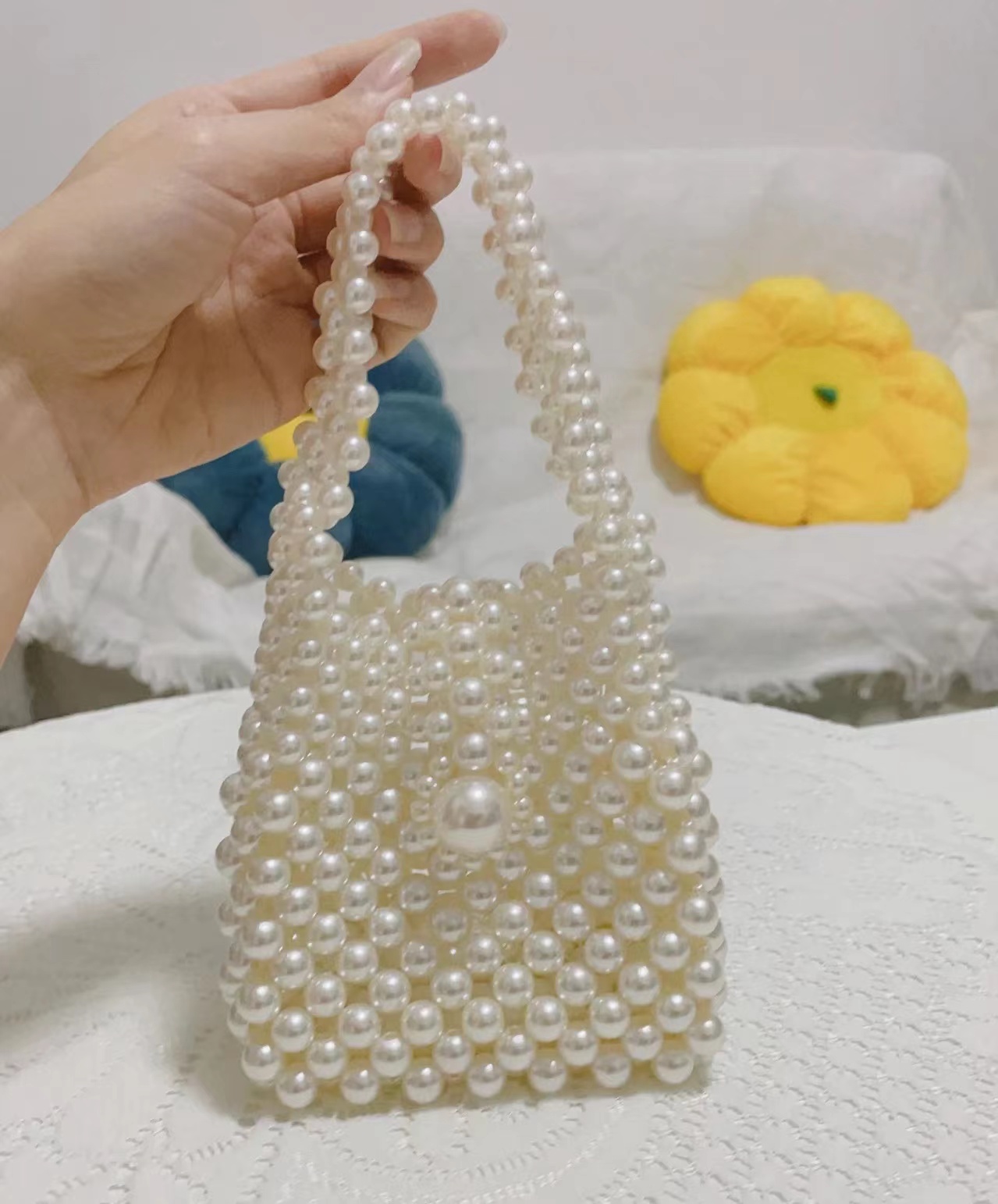 2023夏天新款珍珠包包女斜挎包手工diy串珠超仙气流行手拎小方包,箱包皮具/热销女包/男包,小方包,淘宝优惠券,粉丝福利购,淘宝优惠卷