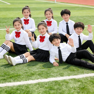六一儿童节学生表演服套装男童短袖衬衫女童白色衬衫校服夏装短袖